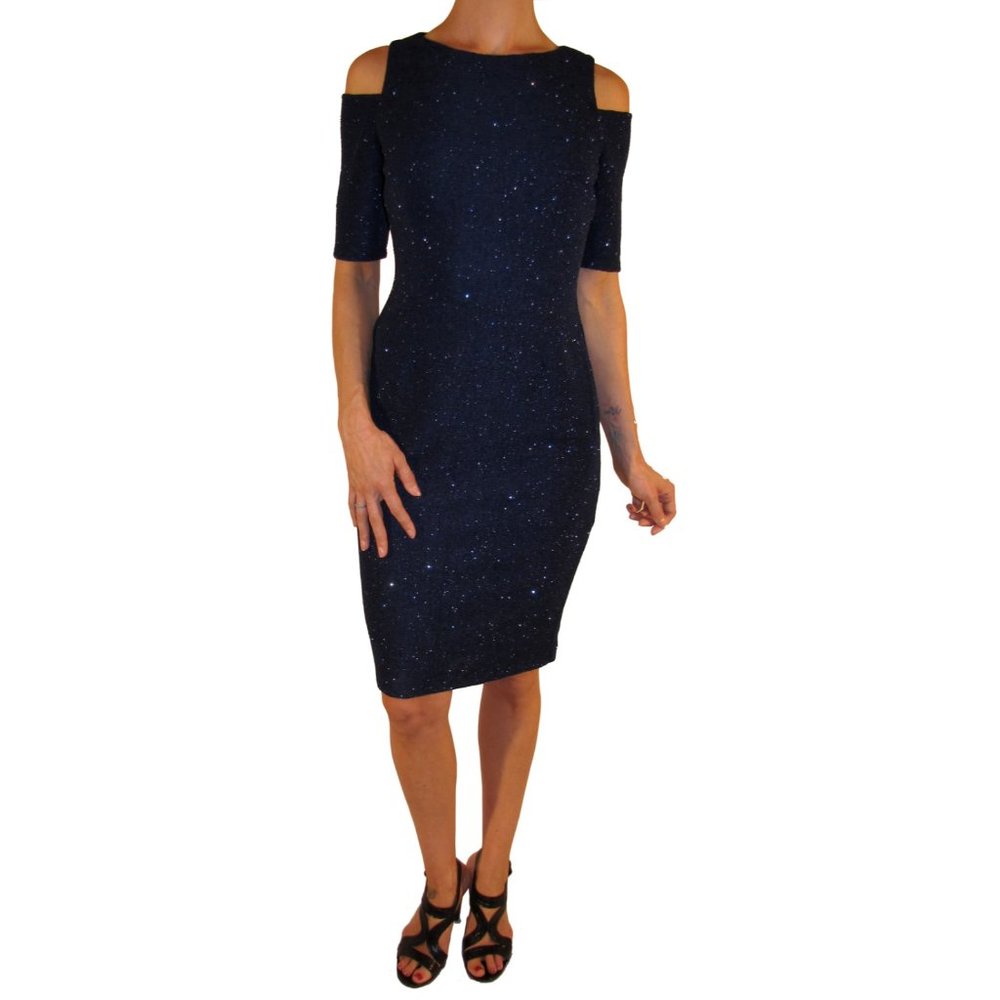Eliza J Sparkle Knit Cold Shoulder Sheath Dress